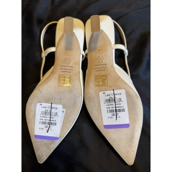 Stuart Weitzman Kitten Heels Pumps Size 6.5 Cream Leather Pointed Toe - Picture 10 of 10